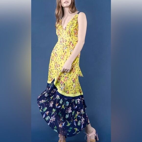 Tanya Taylor Dresses & Skirts - 🦋Tanya Taylor Everly Lemon Garden Floral Silk Midi Sleeveless Dress Sz 2 (AA2)